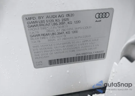 2020 Audi Q3 Prestige 45 Tfsi S Line Quattro Tiptronic из США, поврежденный, VIN WA1FECF32L1105422
